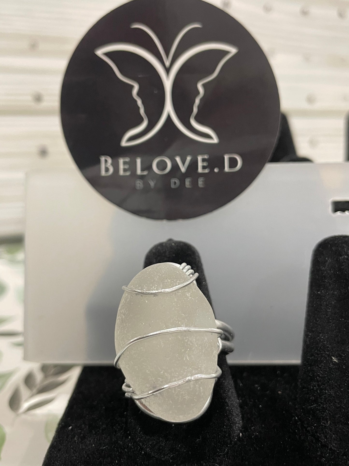 Sea Glass Ring (Black Base/ Silver Wrapping)