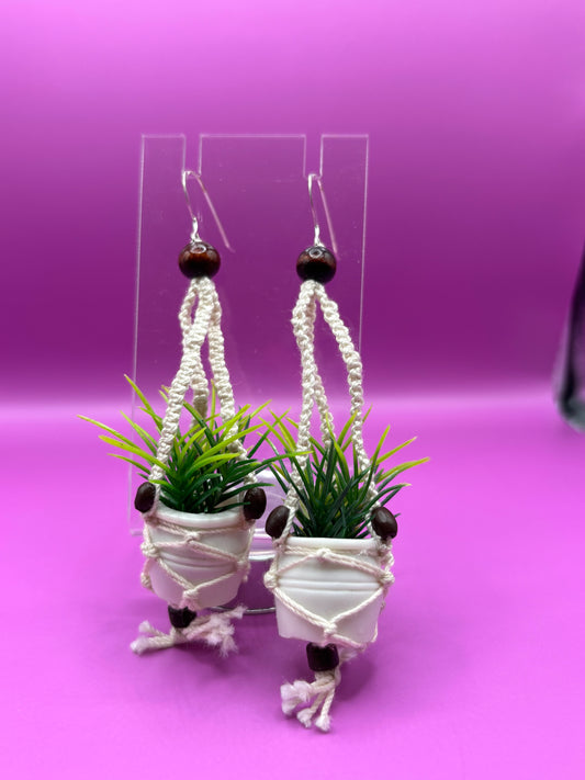 Beige Cord/ Dark Brown Bead Signature Plant hanger earrings